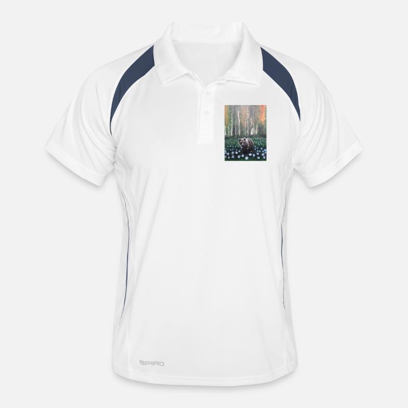 Bär in verschneiter Waldszene - Männer Polo atmungsaktiv - Weiß/Navy