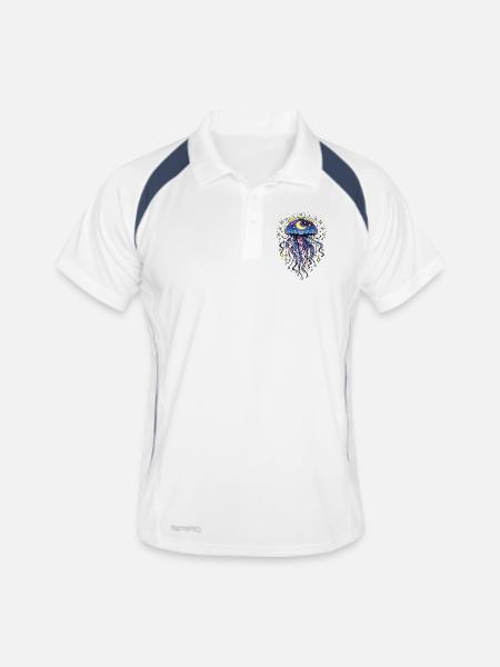 Méduse galaxie cosmique lune et étoiles - Polo respirant Homme - blanc/marine - Devant