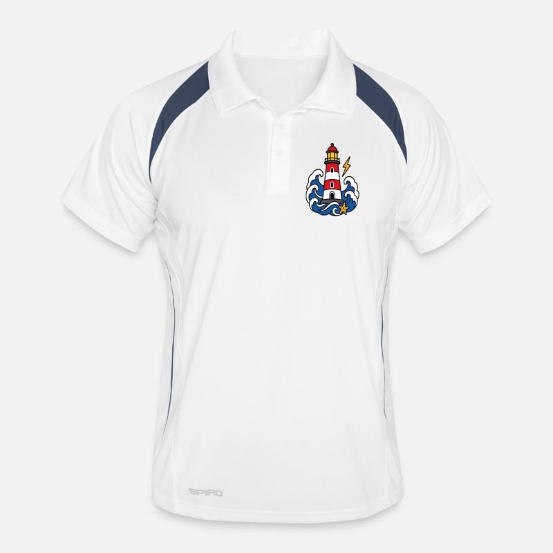 Phare marin et vagues style tattoo Polo respirant Homme