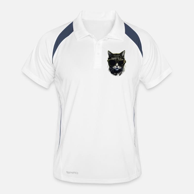 Katze mit Brille Männer Polo atmungsaktiv