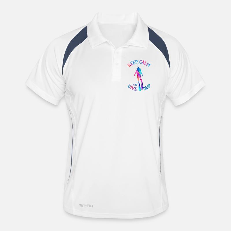 Keep Calm Dive Deep Bunter Taucher - Männer Polo atmungsaktiv - Weiß/Navy