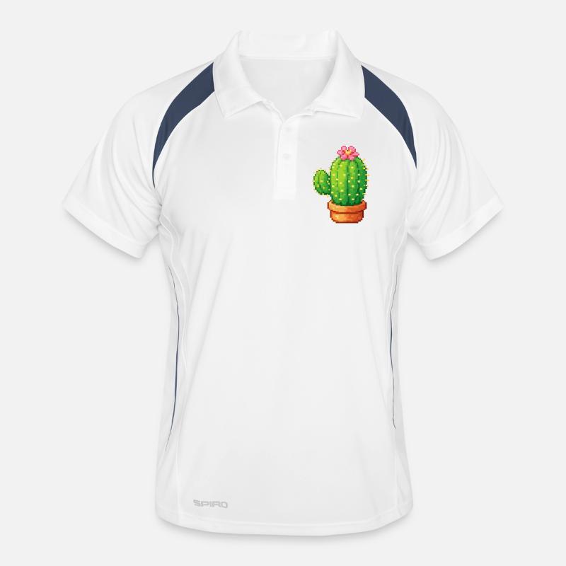 Cactus pixel avec fleur - Polo respirant Homme - blanc/marine