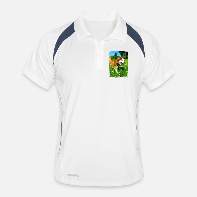 Husky dans un champ de fleurs Polo respirant Homme