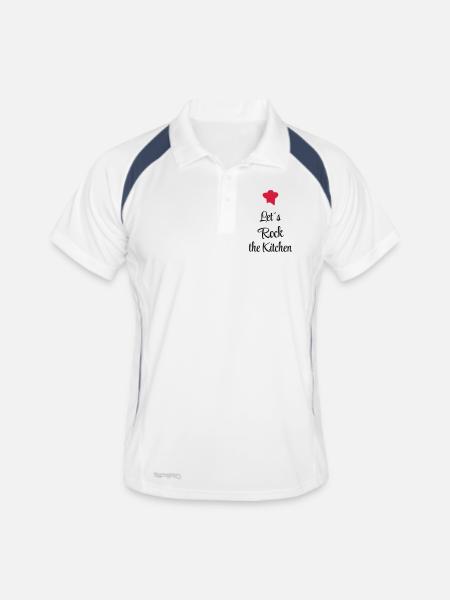 Let`s rock the Kitchen - Männer Polo atmungsaktiv - Weiß/Navy - Vorne