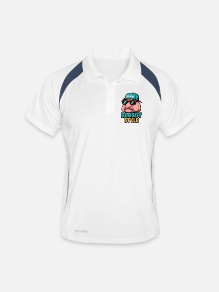 Blobby Style Cartoon Tee - Männer Polo atmungsaktiv - Weiß/Navy - Vorne