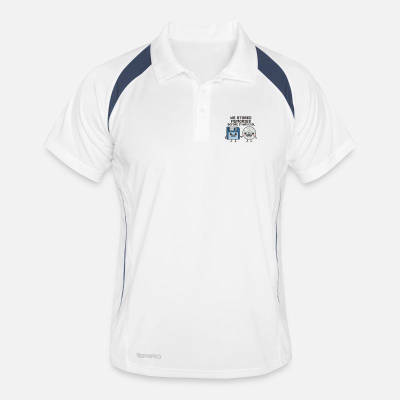 Kawaii Oldschool Tech – Diskette & CD Cartoon - Männer Polo atmungsaktiv - Weiß/Navy