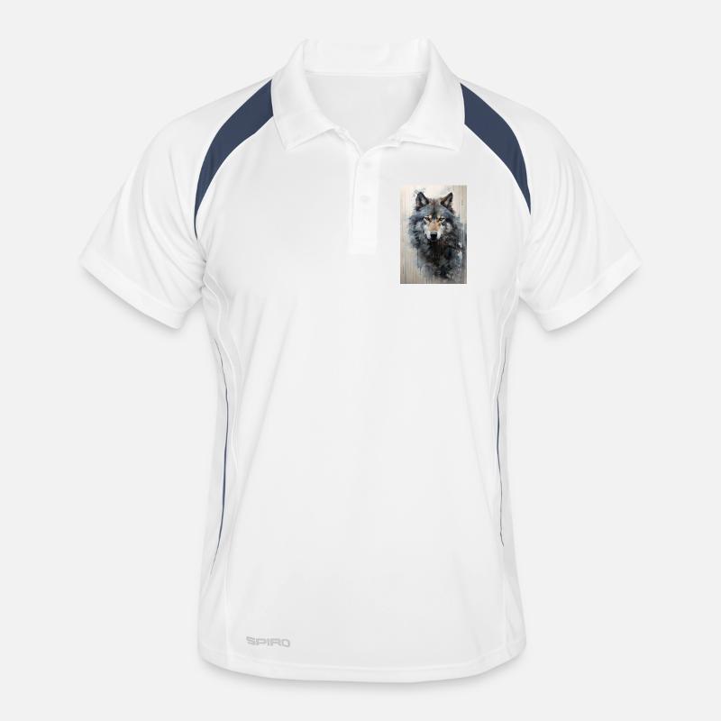 Illustration eines Wolfes - Männer Polo atmungsaktiv - Weiß/Navy