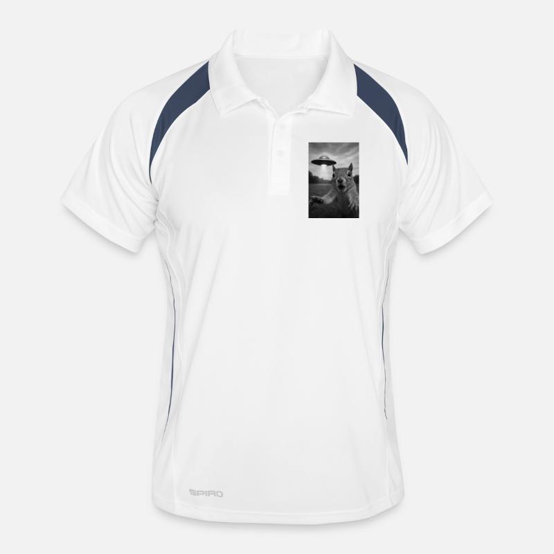 UFO Eichhörnchen Begegnung - Männer Polo atmungsaktiv - Weiß/Navy