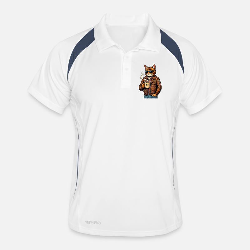 Cat biker with coffee Men's Polo breathable