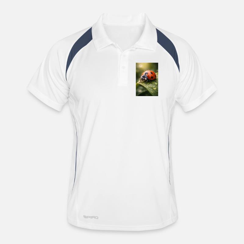 Red ladybug on dewdrops Men's Polo breathable