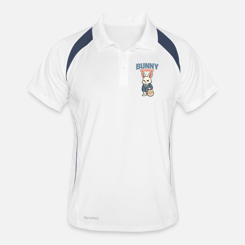 Cute Easter bunny with colorful egg and lettering Men's Polo breathable