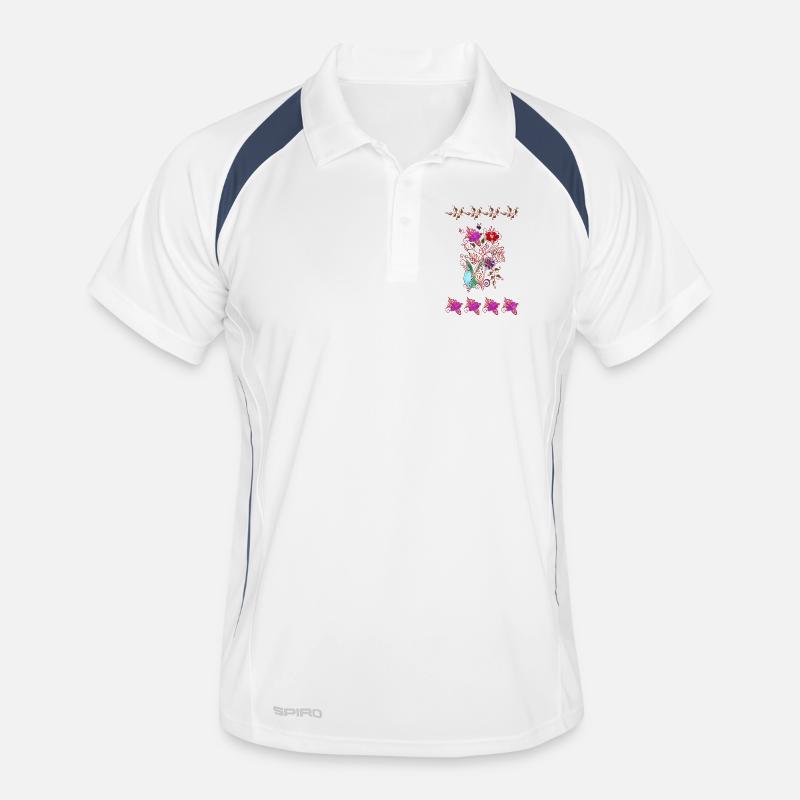 Fiori - Polo traspirante per uomo - bianco/navy