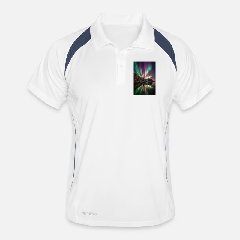 Refleksje w Aurora Peaks - Oddychająca męska koszulka polo - biały/granatowy