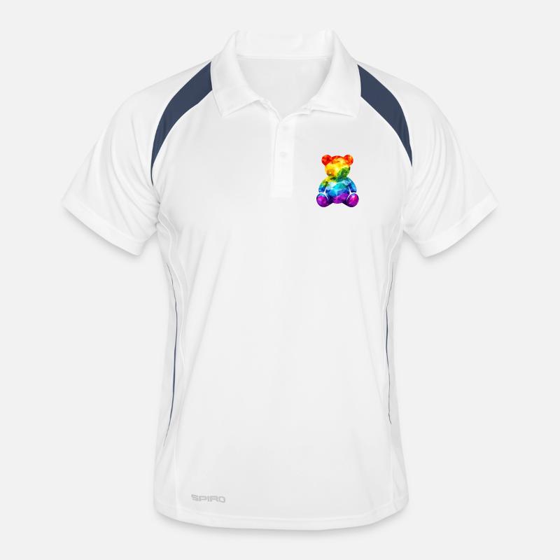 Rainbow teddy bear in geometric pattern - Men's Polo breathable - white/navy