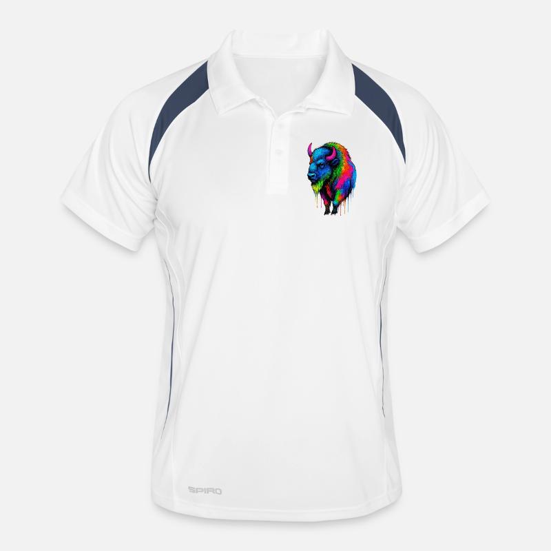 Bunter Bison Farbexplosion - Männer Polo atmungsaktiv - Weiß/Navy