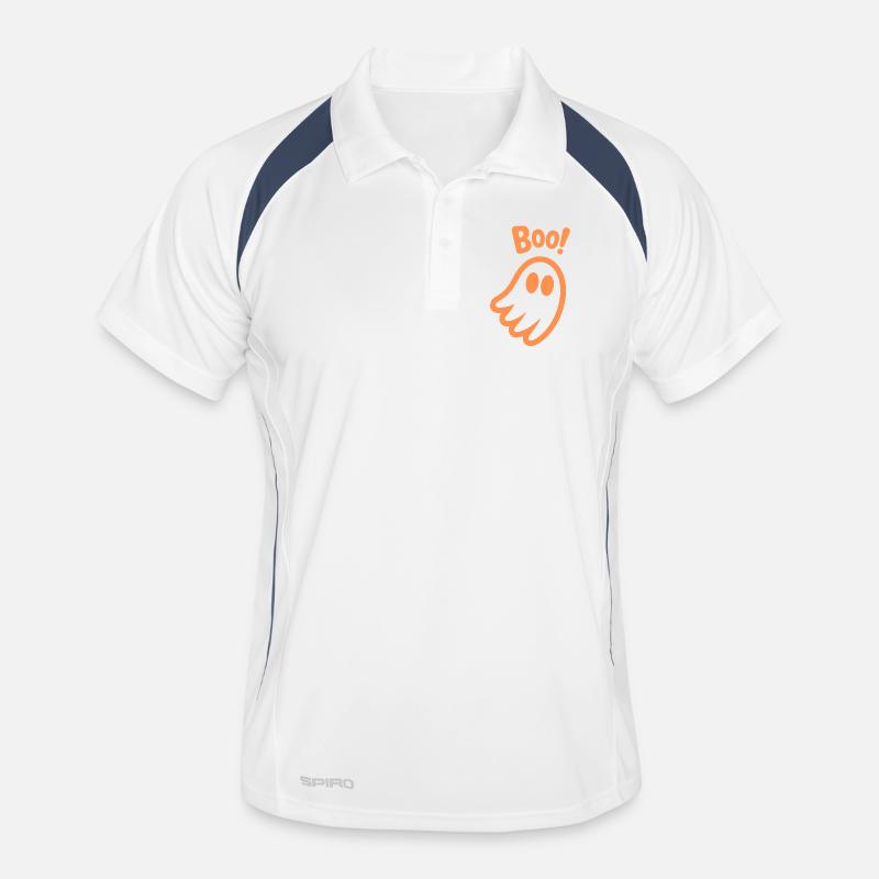 Buhruf! - Kinder süßer Geist Halloween Design - Männer Polo atmungsaktiv - Weiß/Navy