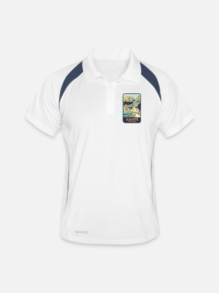 Badge retro, Algarve Portugal, plage été soleil - Polo respirant Homme - blanc/marine - Devant