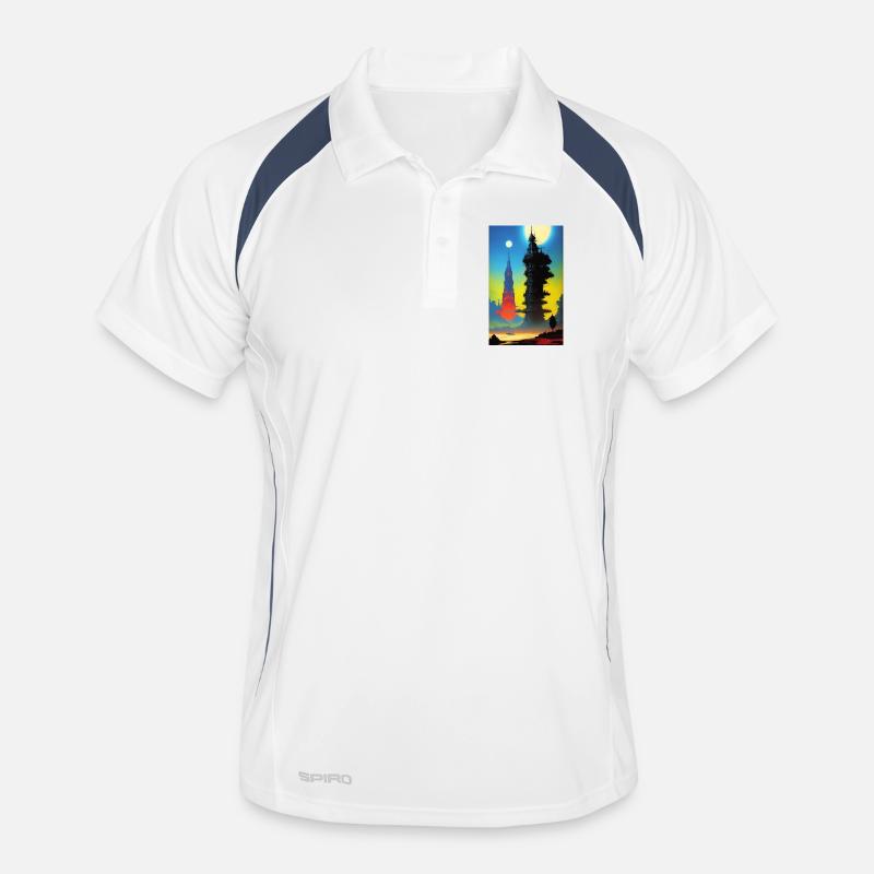 Futuristic skyline with moonlight Men's Polo breathable