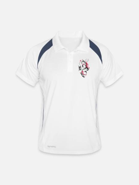 Beau motif floral abstrait avec un grand papillon. - Polo respirant Homme - blanc/marine - Devant