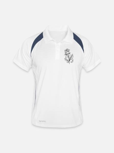 Rose mit Blättern - Männer Polo atmungsaktiv - Weiß/Navy - Vorne