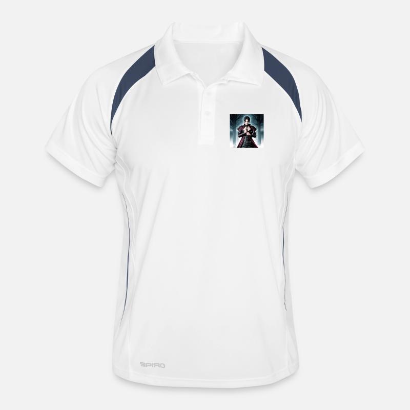Gothic Vampirheld im Mantel - Männer Polo atmungsaktiv - Weiß/Navy