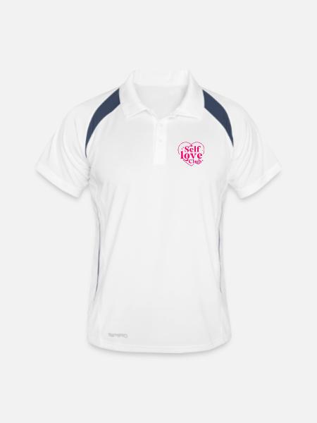 Selbstliebe-Club - Männer Polo atmungsaktiv - Weiß/Navy - Vorne