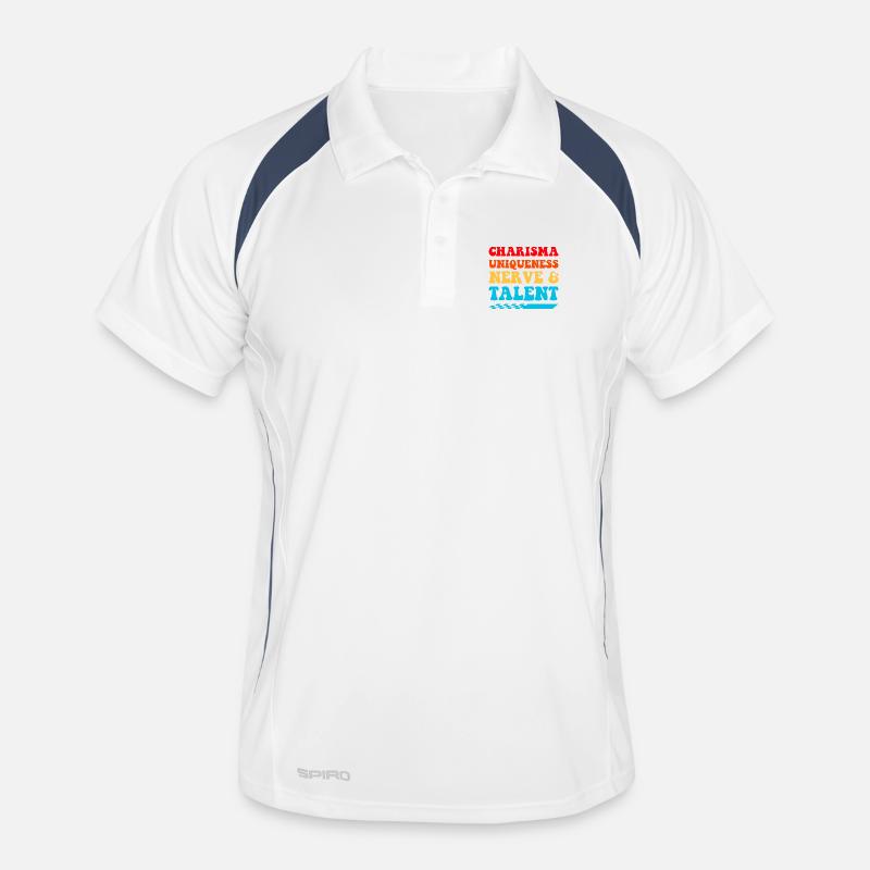 Charisma, Einzigartigkeit, Nerven, Talent, - Männer Polo atmungsaktiv - Weiß/Navy