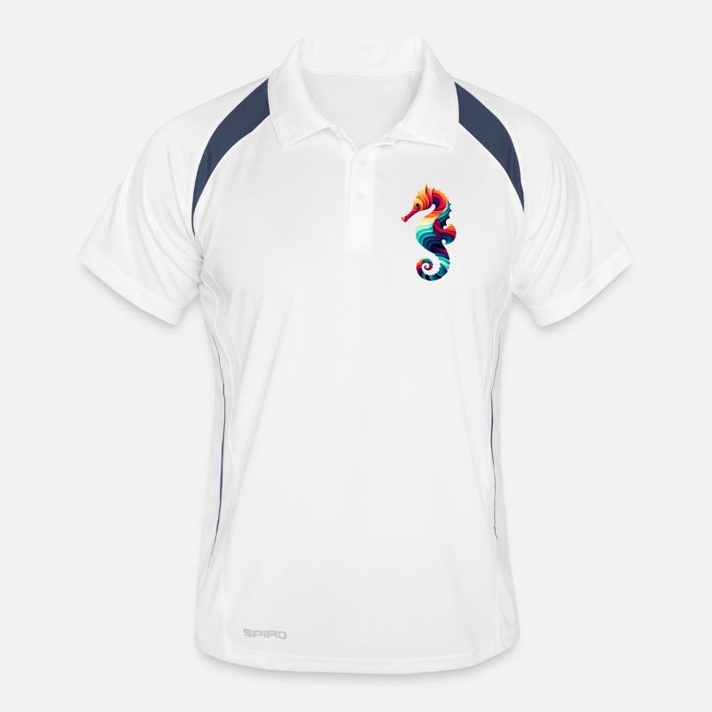 Seepferdchen - Männer Polo atmungsaktiv - Weiß/Navy