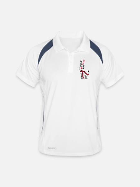 Rentier mit Schal - Männer Polo atmungsaktiv - Weiß/Navy - Vorne