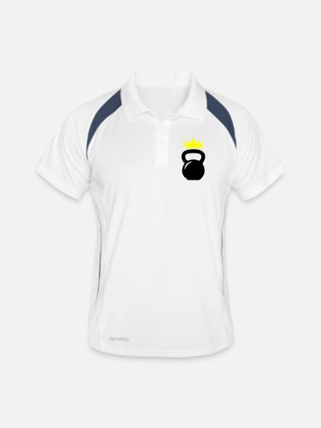 Kugelhantel Krone Gym Logo - Männer Polo atmungsaktiv - Weiß/Navy - Vorne