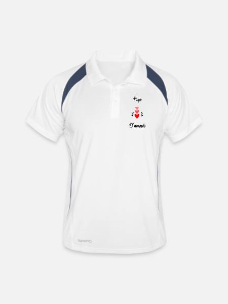 PAPA. FÊTE DES PÈRES. BONNE FÊTE PAPA. BONNE FÊTE. - Polo respirant Homme - blanc/marine - Devant