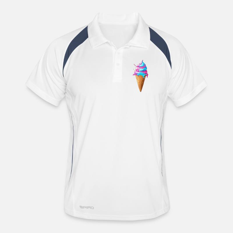 Lecker Eiscreme | Synthwave Eistüte - Männer Polo atmungsaktiv - Weiß/Navy