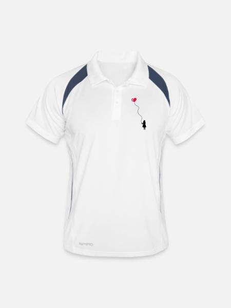 Kleines Kind mit Herz Luftballon - Männer Polo atmungsaktiv - Weiß/Navy - Vorne