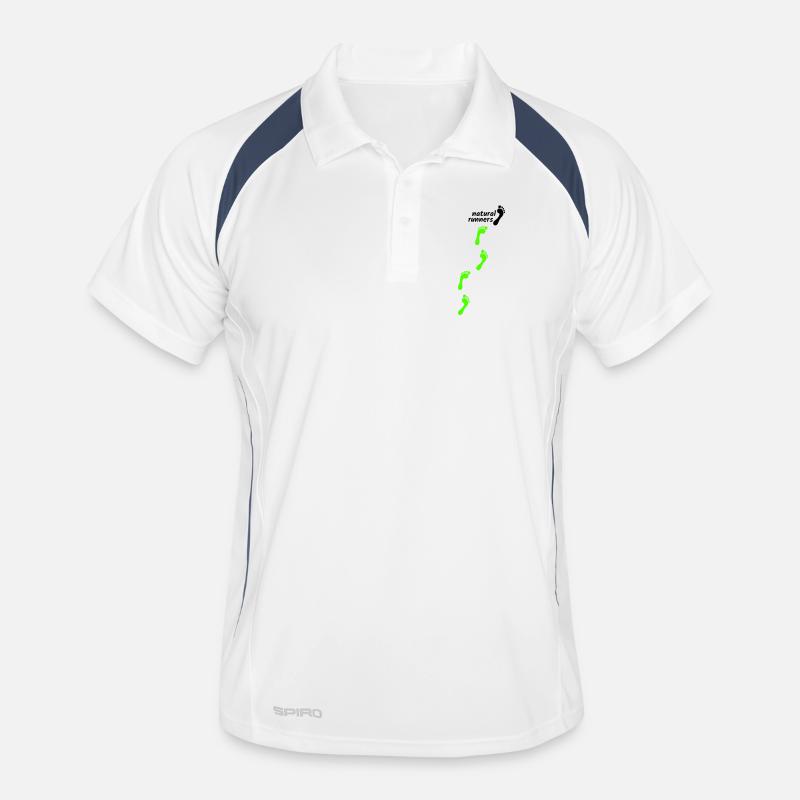barfuß laufen - natural runners step by step 2023 - Männer Polo atmungsaktiv - Weiß/Navy