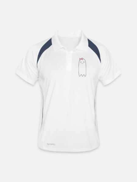 Ghost with Pink Bow – Cute Halloween Design - Men's Polo breathable - white/navy - Front