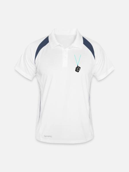 Kamera Fotkamera Urlauber Tourist - Männer Polo atmungsaktiv - Weiß/Navy - Vorne
