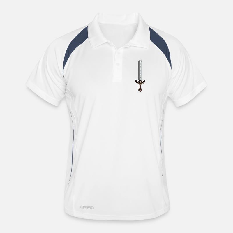 Sværdpixelkunst retro stil 8 bit - Polo til herrer åndbar - hvid/marineblå