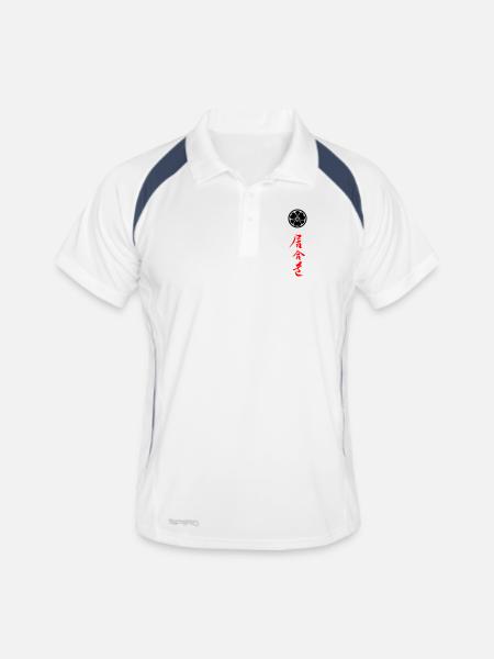 Iaido Kanji und Mon Symbol - Männer Polo atmungsaktiv - Weiß/Navy - Vorne