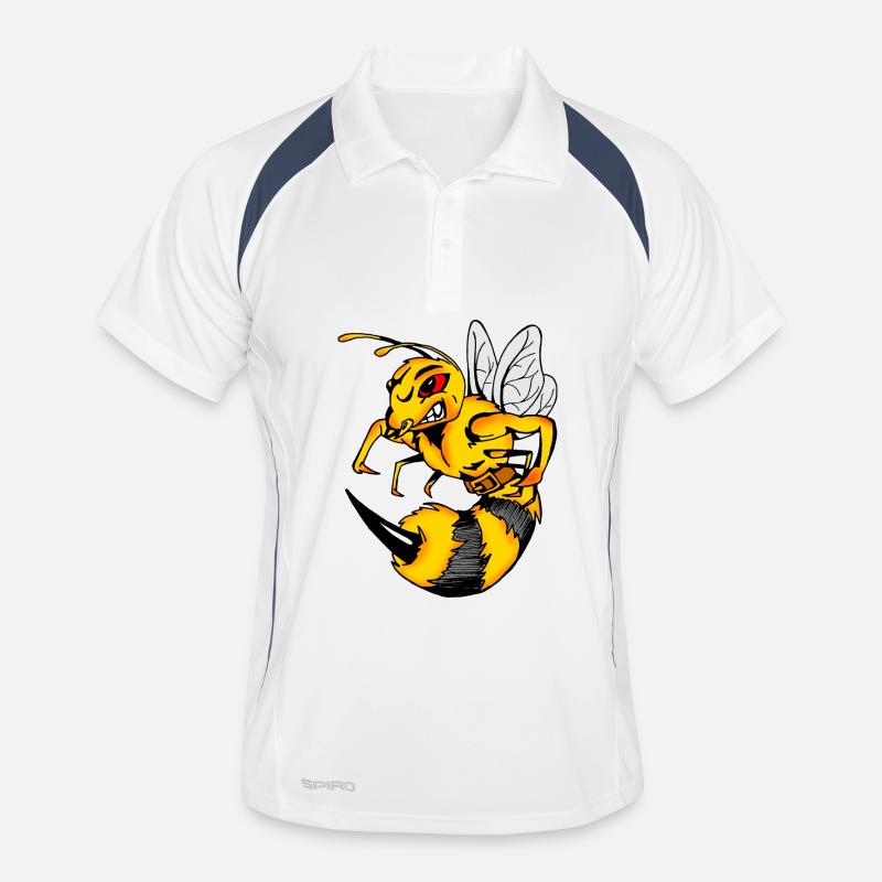 Aggressive Comic-Wespe mit Stachel - Männer Polo atmungsaktiv - Weiß/Navy