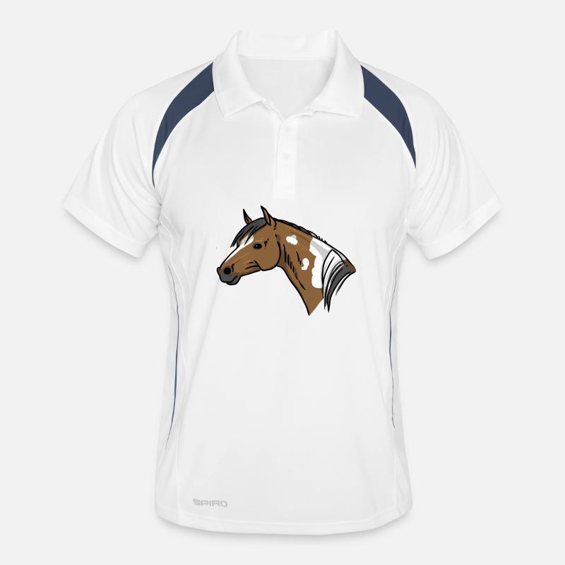 Pferdekopf Illustration Braun Weiß - Männer Polo atmungsaktiv - Weiß/Navy