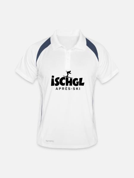 Ischgl Après-Ski Skifahrer - Männer Polo atmungsaktiv - Weiß/Navy - Vorne