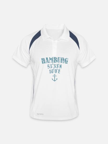 Hamburg Koordinaten - Männer Polo atmungsaktiv - Weiß/Navy - Vorne