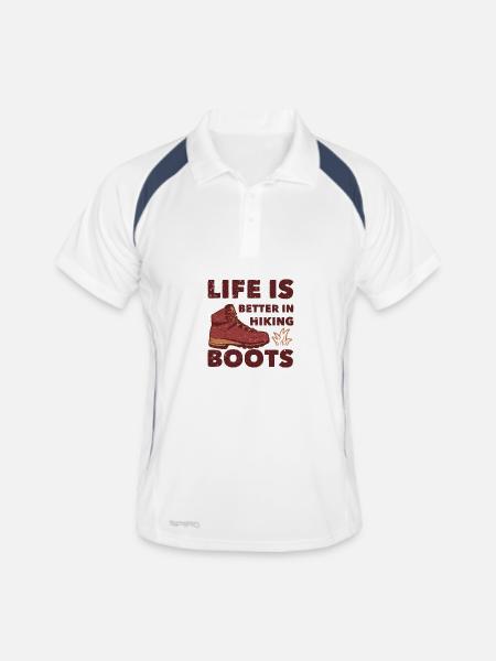 Life Is Better In Hiking Boots Spruch - Männer Polo atmungsaktiv - Weiß/Navy - Vorne
