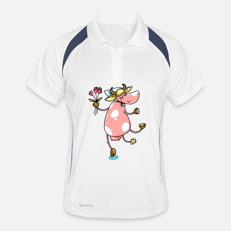 Bauernkuh mit Blumen Süßes Design - Männer Polo atmungsaktiv - Weiß/Navy