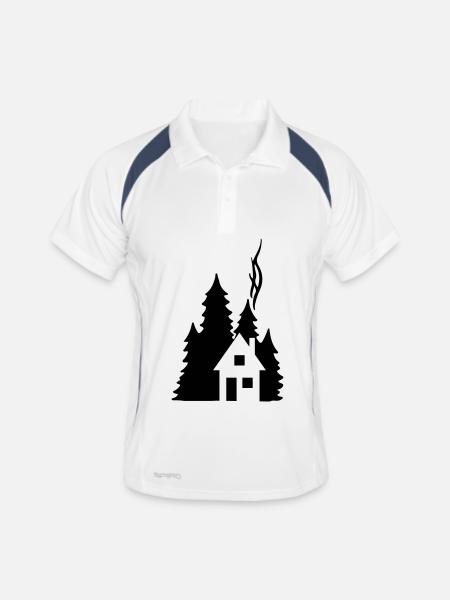 Waldhaus Tannen Silhouette - Cozy Nature Design - Männer Polo atmungsaktiv - Weiß/Navy - Vorne