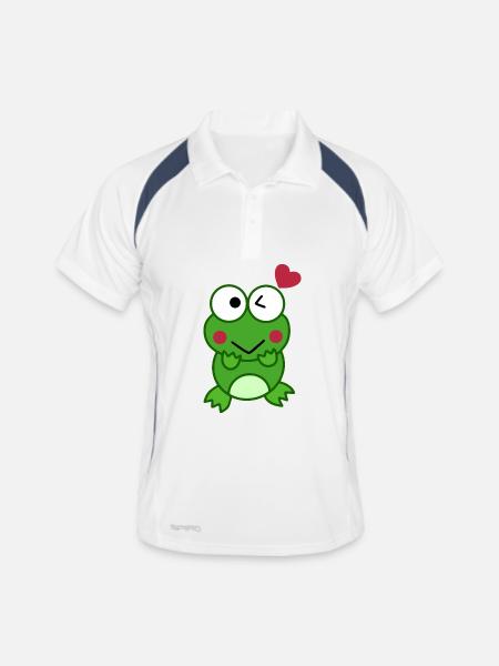 Verliebter Frosch mit Herzen – Love Design - Männer Polo atmungsaktiv - Weiß/Navy - Vorne
