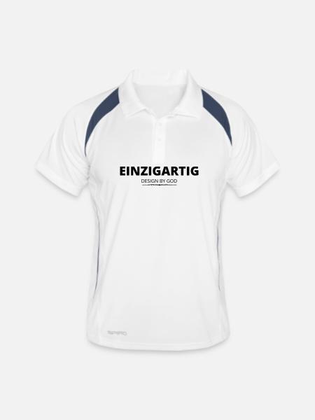 Einzigartig - Männer Polo atmungsaktiv - Weiß/Navy - Vorne