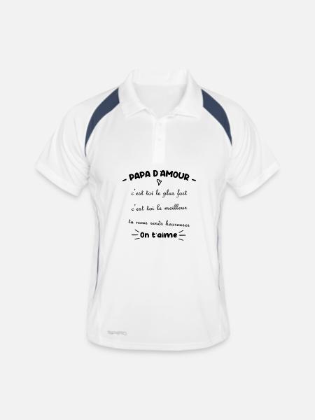 Papa d amour c'est toi le plus fort - Polo respirant Homme - blanc/marine - Devant
