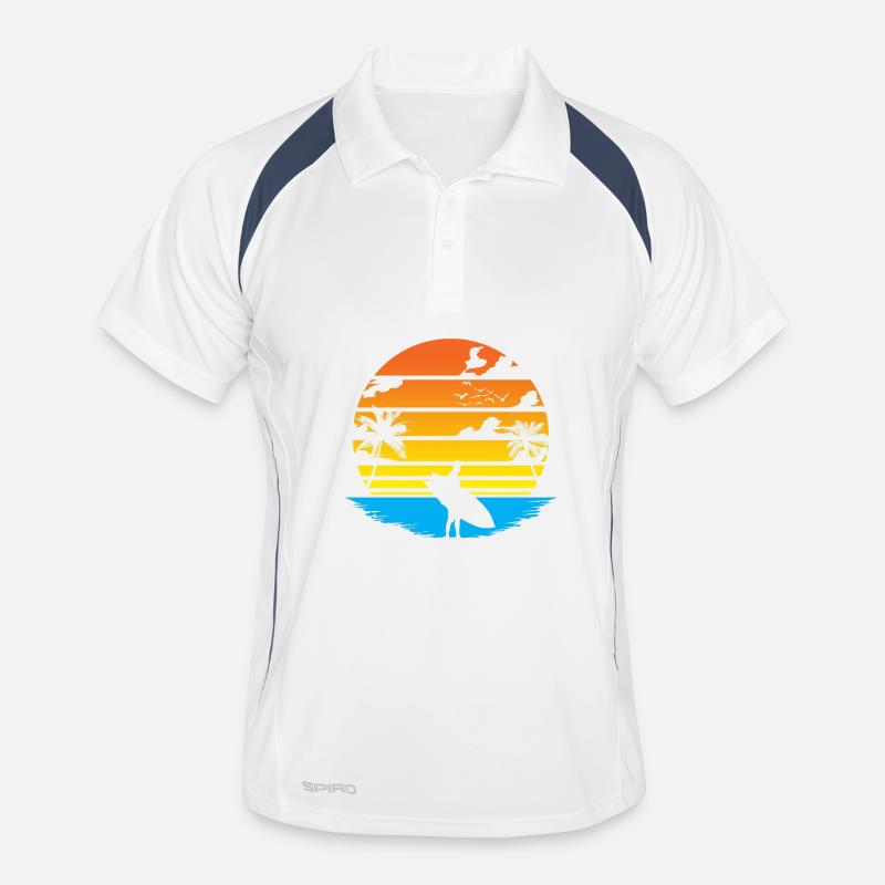 Coucher de Soleil Surfeur et Palmiers Polo respirant Homme
