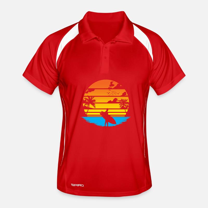 Surfer Sunset and Palm Trees Men's Polo breathable